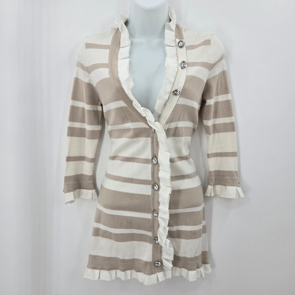 Twelve by Twelve Women Y2K Eclectic Coastal Statement Ruffle Striped Cardigan M
